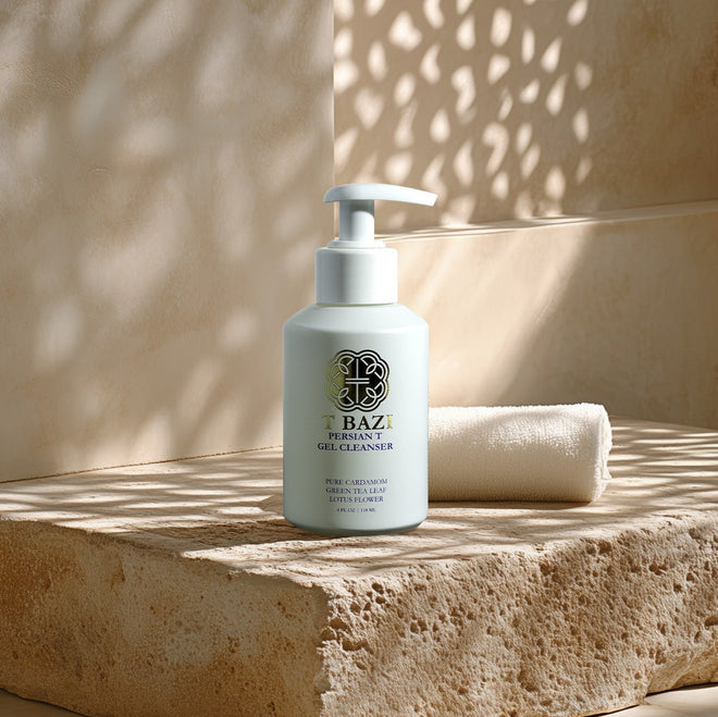 Persian T Gel Cleanser in a ancient spa bath house
